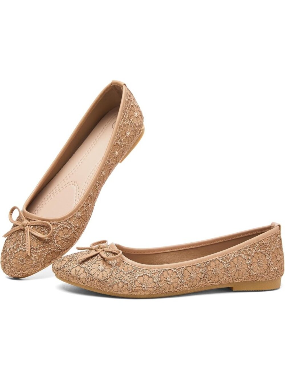 Womens Apricot Point Toe Comfortable Dressy Slip on Casual Bow Ballet Flat Shoes